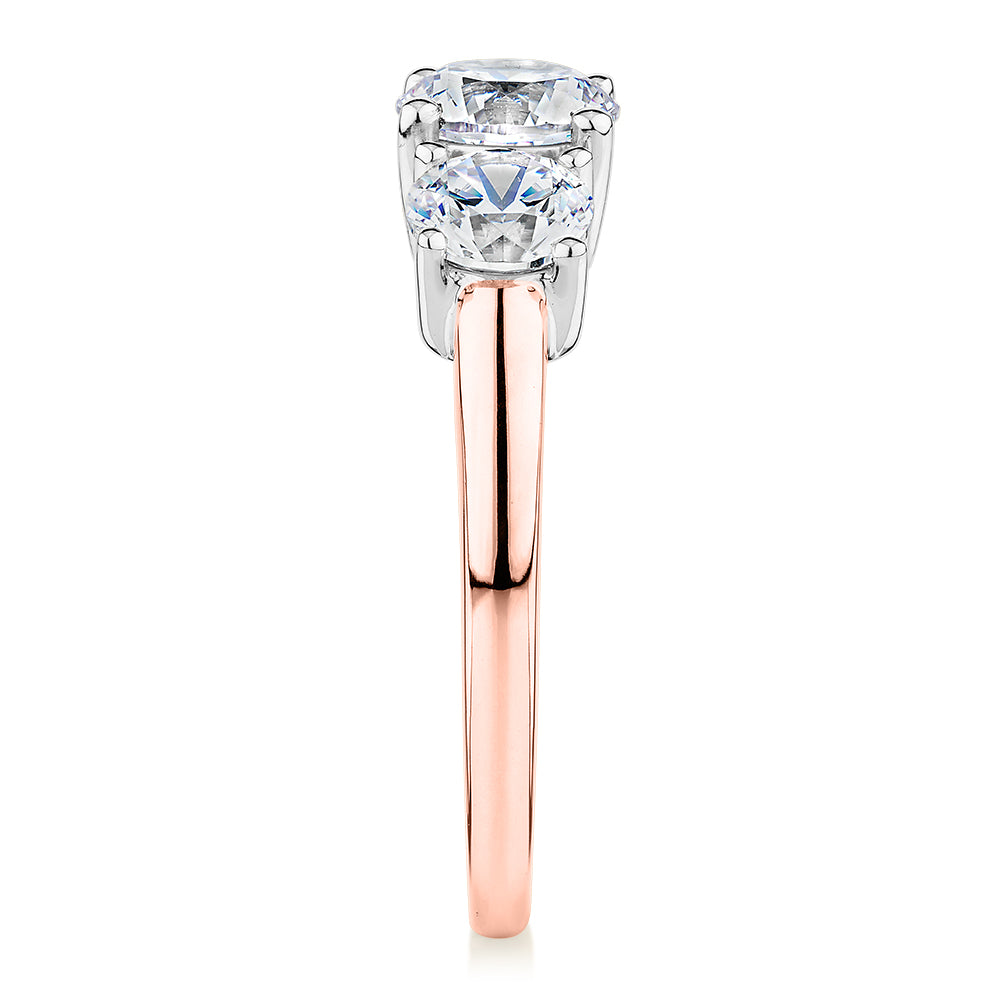 Premium Certified Lab-Grown Diamond 2.00 carat TW round brilliant cut three stone engagement ring in 10 carat rose and white gold