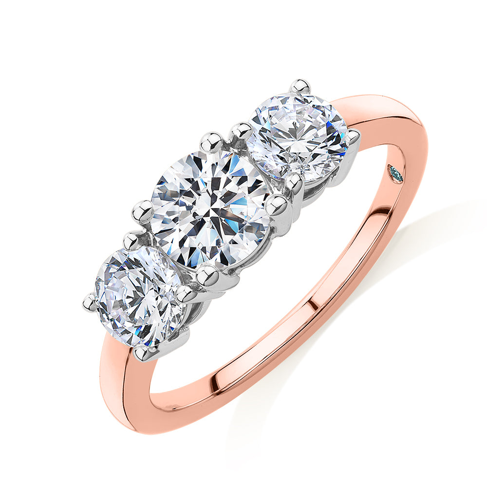 Premium Certified Lab-Grown Diamond 2.00 carat TW round brilliant cut three stone engagement ring in 10 carat rose and white gold