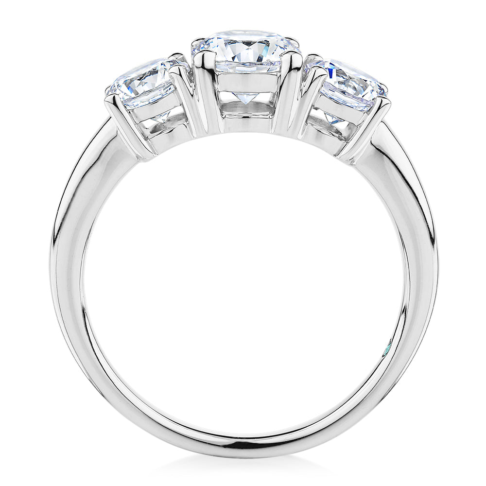 Premium Certified Lab-Grown Diamond 2.00 carat TW round brilliant cut three stone engagement ring in 10 carat white gold