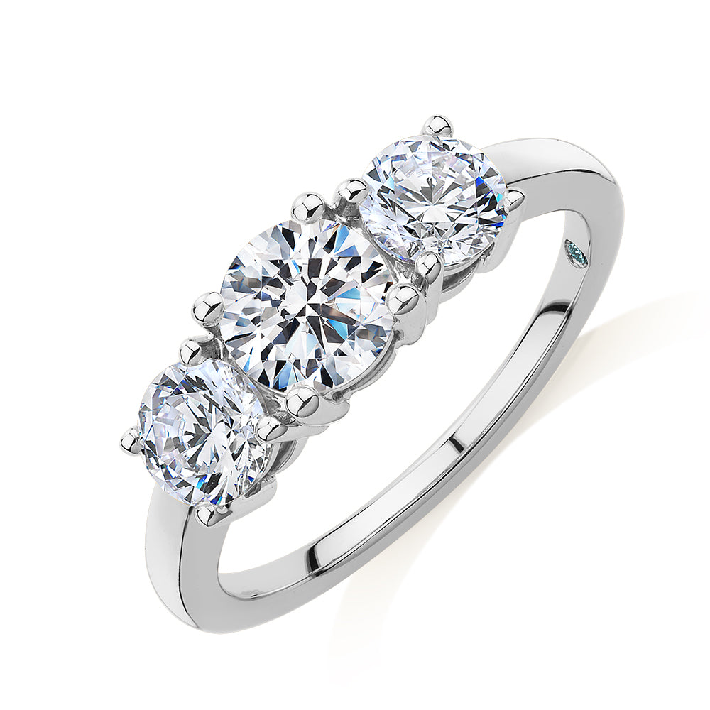 Premium Certified Lab-Grown Diamond 2.00 carat TW round brilliant cut three stone engagement ring in 10 carat white gold