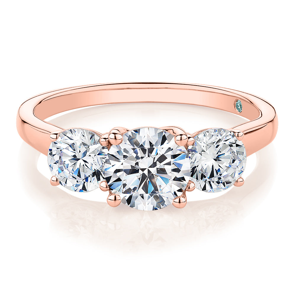 Premium Certified Lab-Grown Diamond 2.00 carat TW round brilliant cut three stone engagement ring in 10 carat rose gold