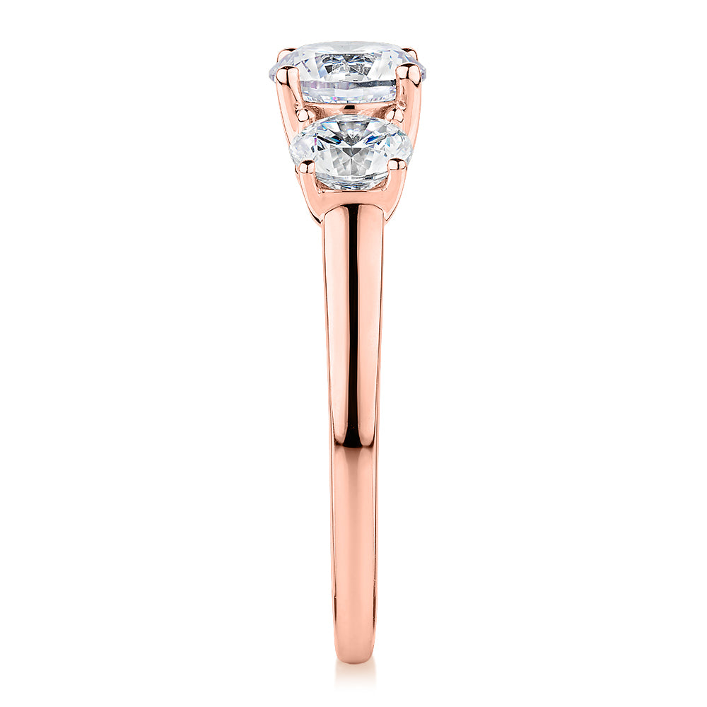 Premium Certified Lab-Grown Diamond 2.00 carat TW round brilliant cut three stone engagement ring in 10 carat rose gold