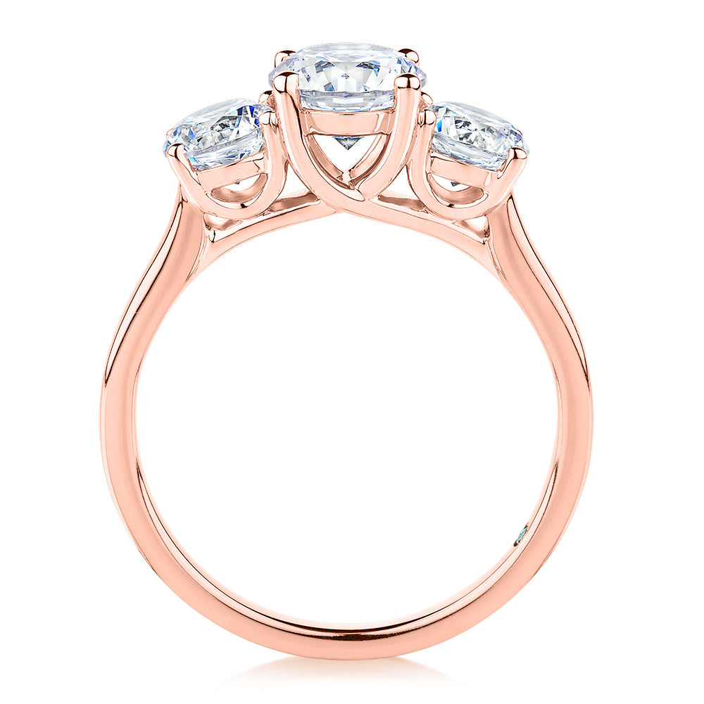 Premium Certified Lab-Grown Diamond 2.00 carat TW round brilliant cut three stone engagement ring in 10 carat rose gold