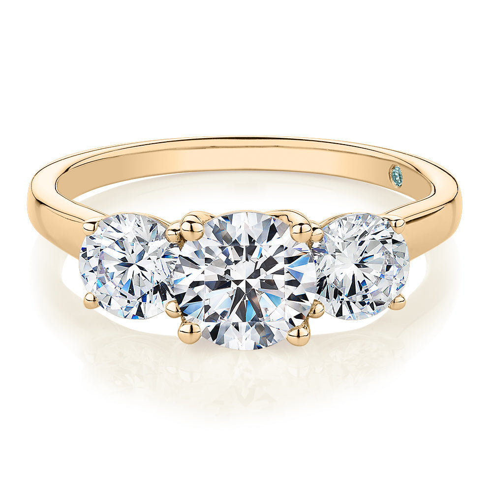 Premium Certified Lab-Grown Diamond 2.00 carat TW round brilliant cut three stone engagement ring in 10 carat yellow gold