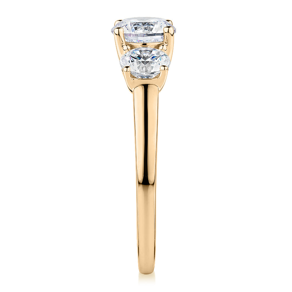 Premium Certified Lab-Grown Diamond 2.00 carat TW round brilliant cut three stone engagement ring in 10 carat yellow gold