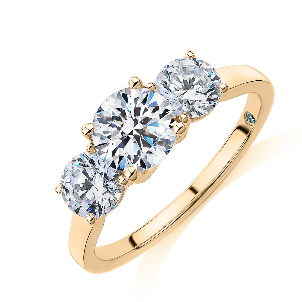 Premium Certified Lab-Grown Diamond 2.00 carat TW round brilliant cut three stone engagement ring in 10 carat yellow gold