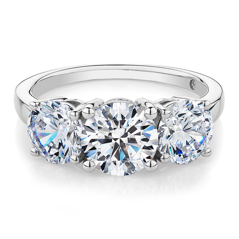 Signature Simulant Diamond 3.70 carat* TW round brilliant cut three stone engagement ring in 10 carat white gold