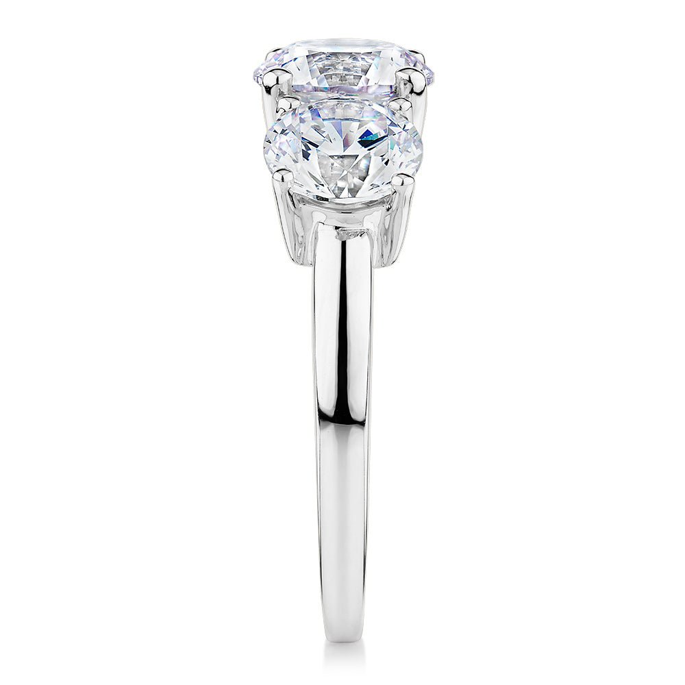 Signature Simulant Diamond 3.70 carat* TW round brilliant cut three stone engagement ring in 10 carat white gold