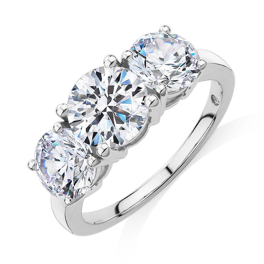 Signature Simulant Diamond 3.70 carat* TW round brilliant cut three stone engagement ring in 10 carat white gold