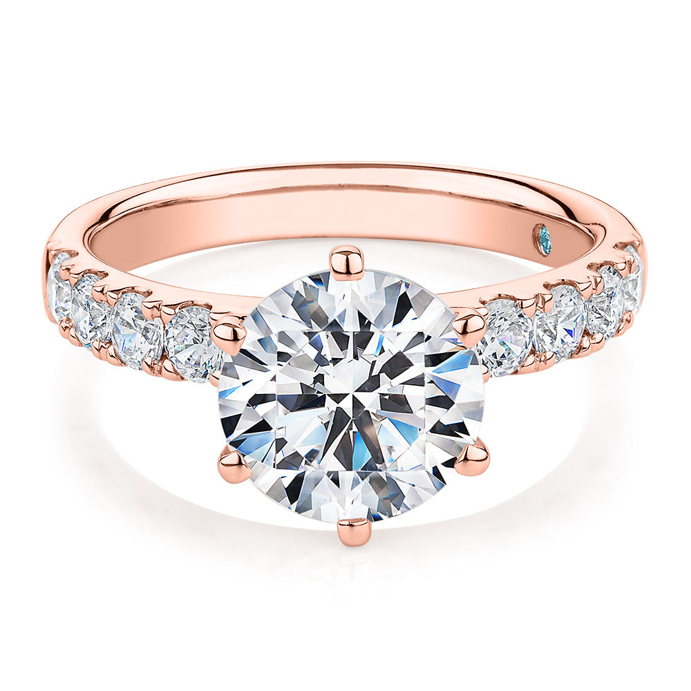Premium Certified Lab-Grown Diamond, 3.62 carat TW round brilliant shouldered engagement ring in 14 carat rose gold
