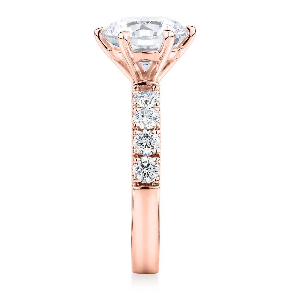 Premium Certified Lab-Grown Diamond, 3.62 carat TW round brilliant shouldered engagement ring in 14 carat rose gold