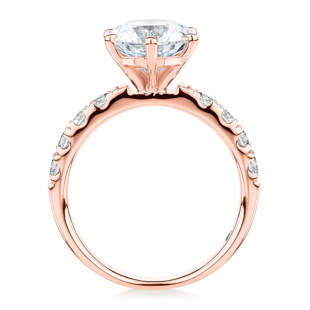 Premium Certified Lab-Grown Diamond, 3.62 carat TW round brilliant shouldered engagement ring in 14 carat rose gold