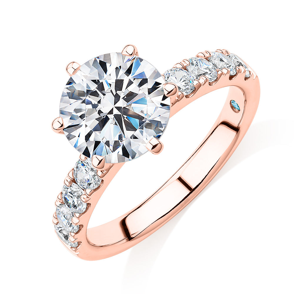 Premium Certified Lab-Grown Diamond, 3.62 carat TW round brilliant shouldered engagement ring in 14 carat rose gold
