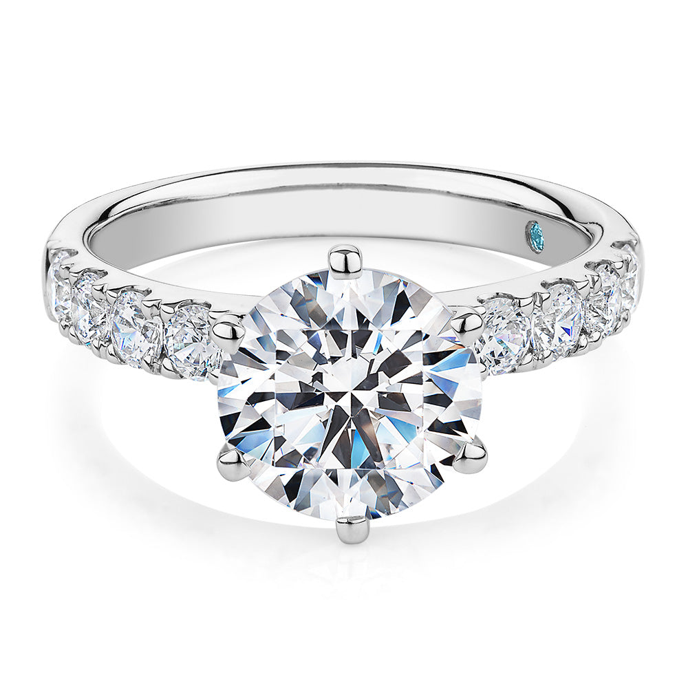 Premium Certified Lab-Grown Diamond, 3.62 carat TW round brilliant shouldered engagement ring in 14 carat white gold