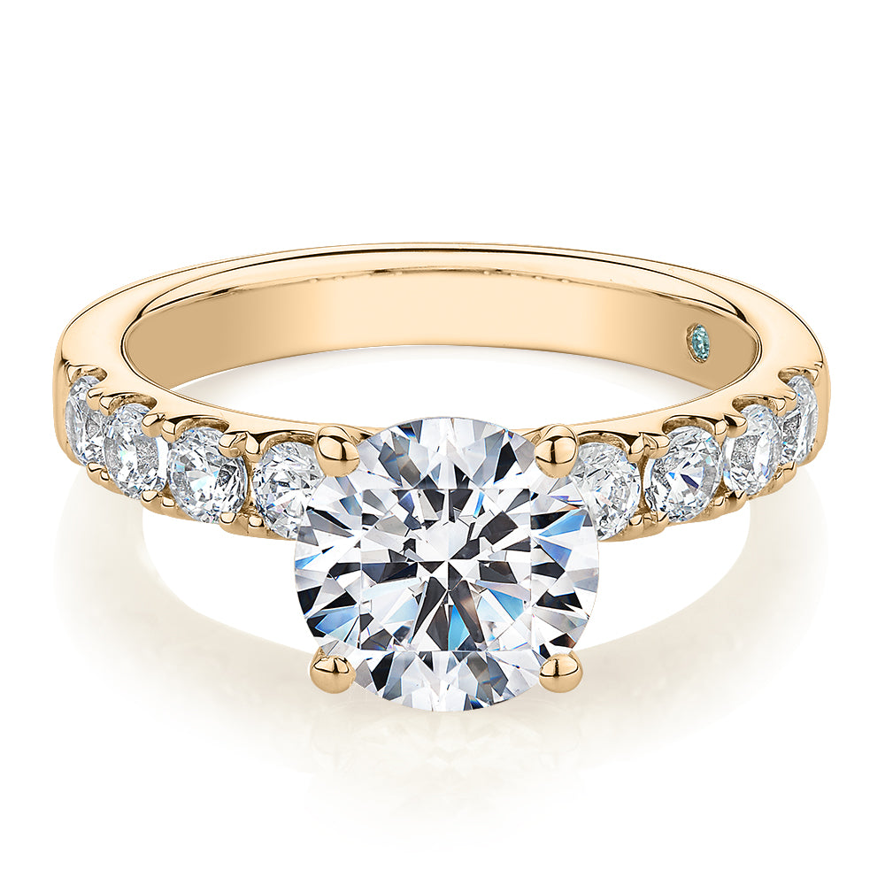 Premium Certified Lab-Grown Diamond 2.62 carat TW round brilliant shouldered engagement ring in 14 carat yellow gold