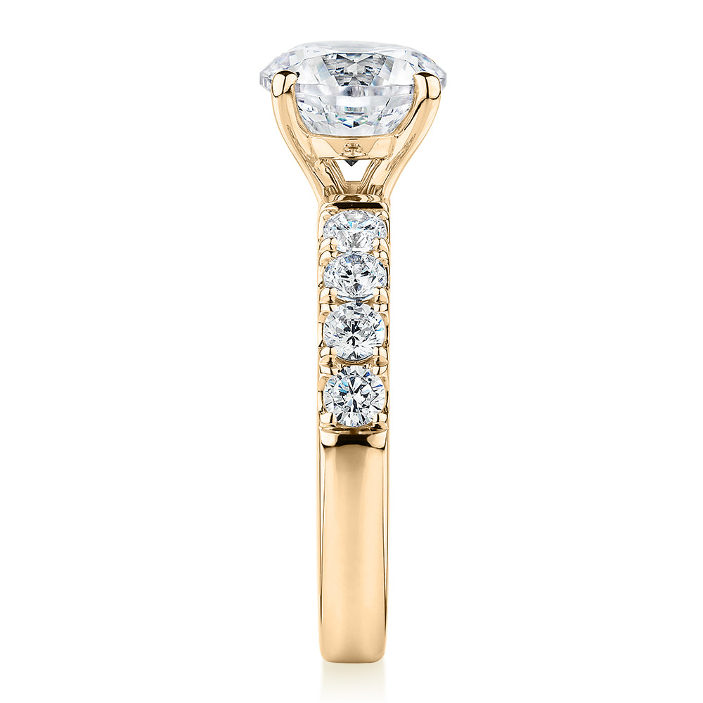 Premium Certified Lab-Grown Diamond 2.62 carat TW round brilliant shouldered engagement ring in 14 carat yellow gold