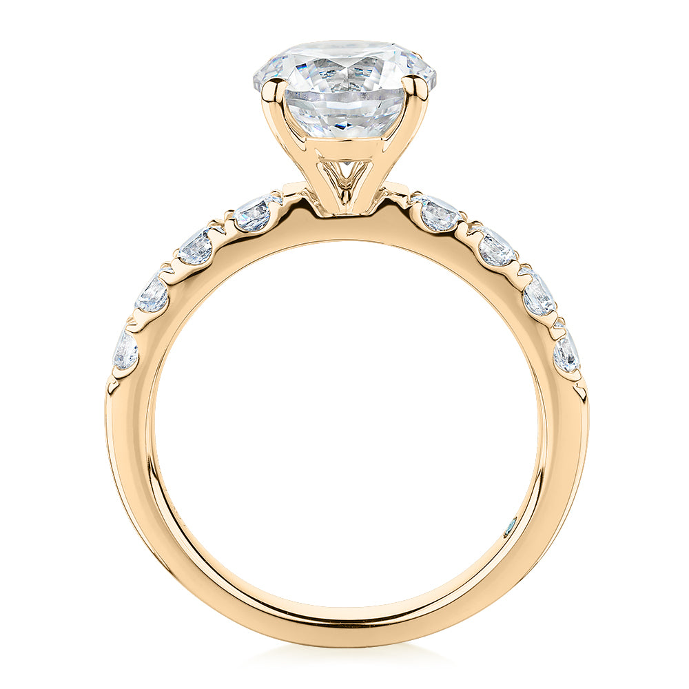 Premium Certified Lab-Grown Diamond 2.62 carat TW round brilliant shouldered engagement ring in 14 carat yellow gold