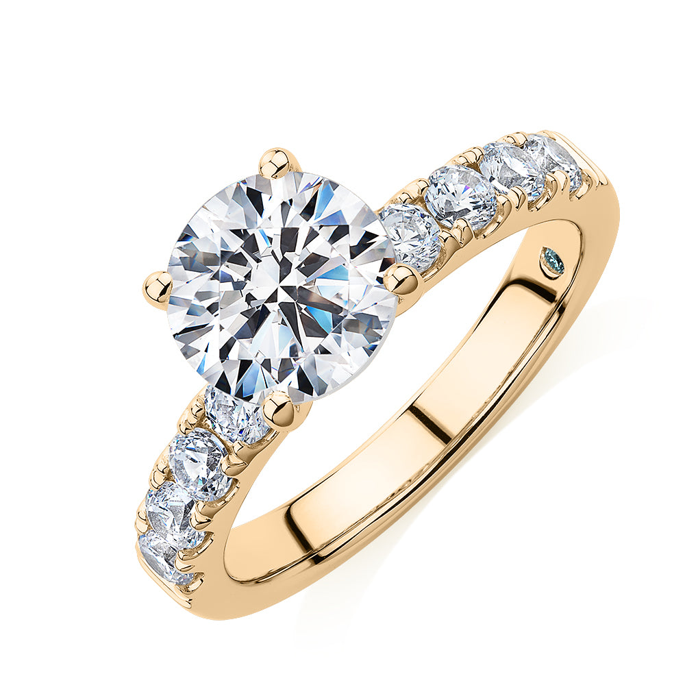 Premium Certified Lab-Grown Diamond 2.62 carat TW round brilliant shouldered engagement ring in 14 carat yellow gold