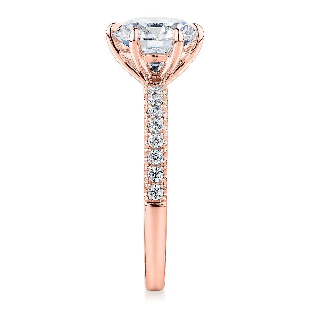 Premium Certified Lab-Grown Diamond 2.22 carat TW round brilliant shouldered engagement ring in 14 carat rose gold