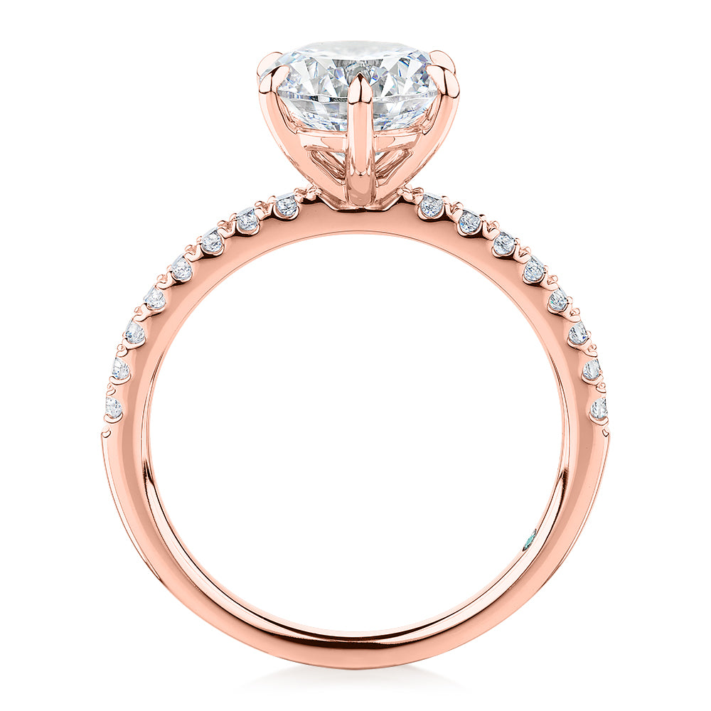 Premium Certified Lab-Grown Diamond 2.22 carat TW round brilliant shouldered engagement ring in 14 carat rose gold