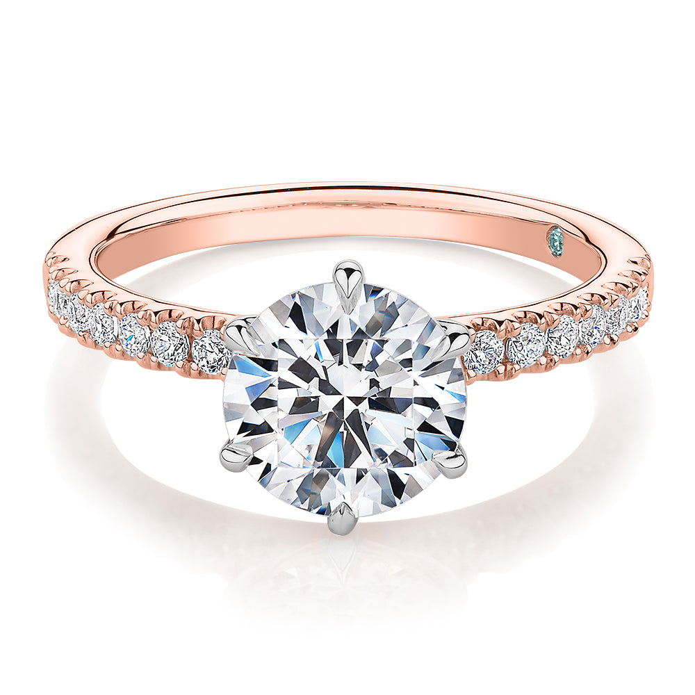 Premium Certified Lab-Grown Diamond 2.22 carat TW round brilliant shouldered engagement ring in 14 carat rose and white gold
