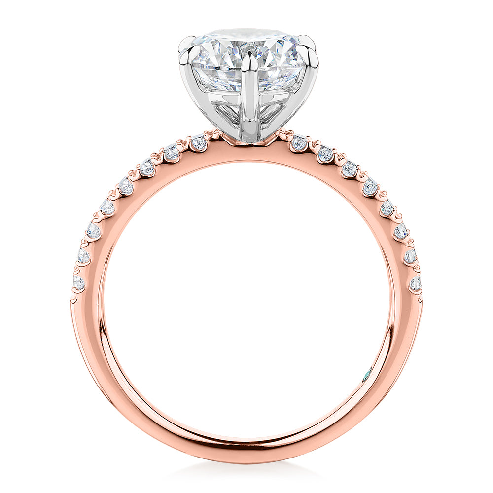 Premium Certified Lab-Grown Diamond 2.22 carat TW round brilliant shouldered engagement ring in 14 carat rose and white gold