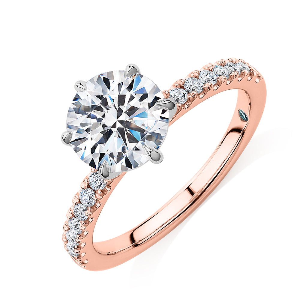 Premium Certified Lab-Grown Diamond 2.22 carat TW round brilliant shouldered engagement ring in 14 carat rose and white gold