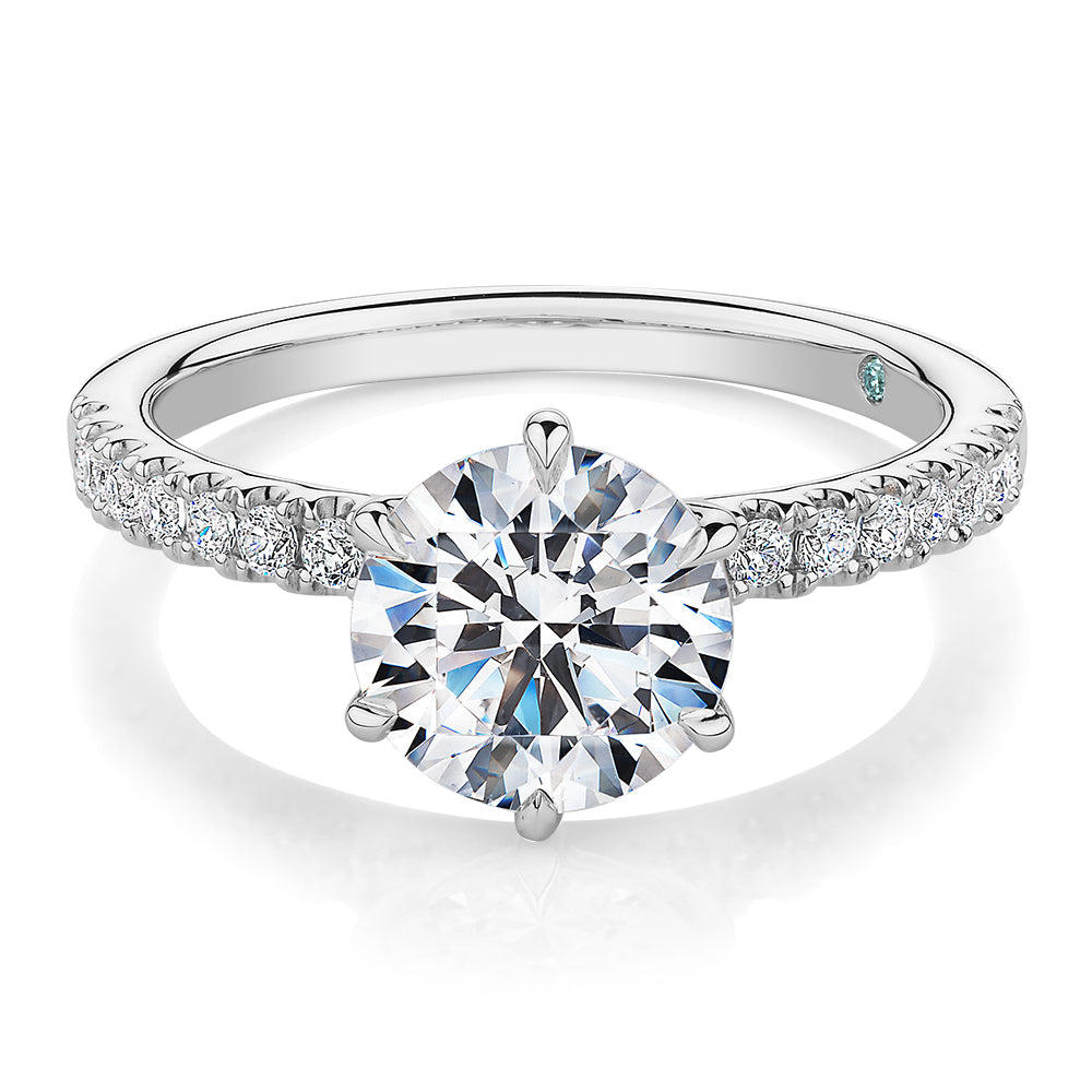 Premium Certified Lab-Grown Diamond 2.22 carat TW round brilliant shouldered engagement ring in 14 carat white gold