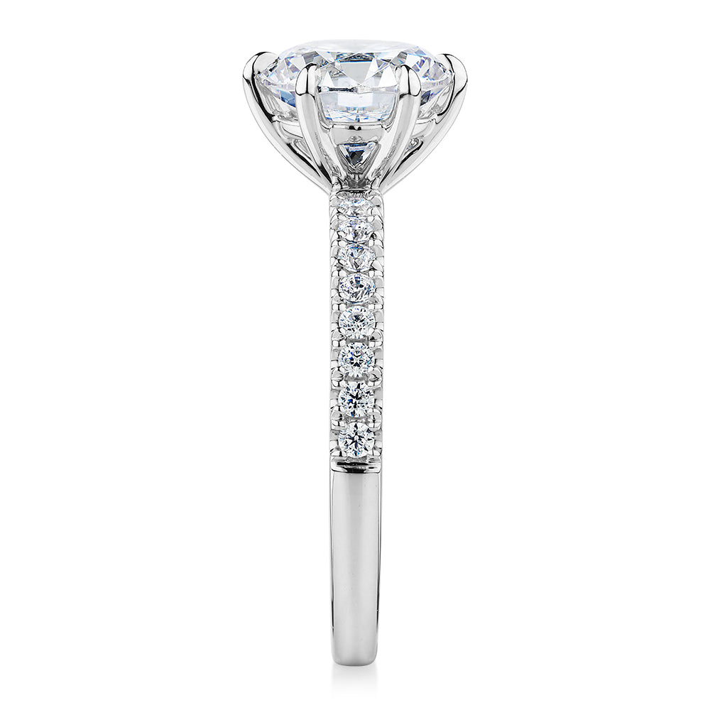 Premium Certified Lab-Grown Diamond 2.22 carat TW round brilliant shouldered engagement ring in 14 carat white gold