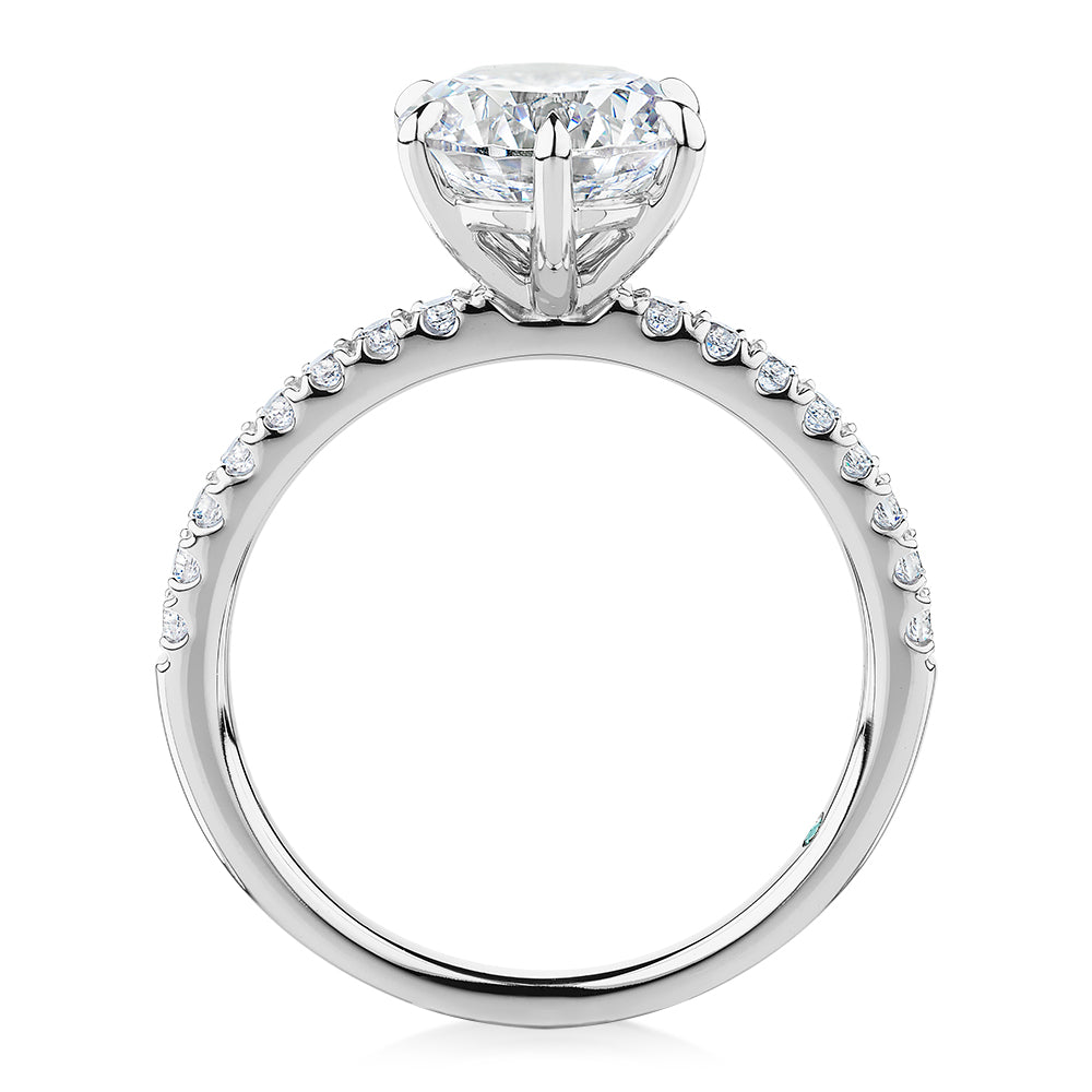 Premium Certified Lab-Grown Diamond 2.22 carat TW round brilliant shouldered engagement ring in 14 carat white gold