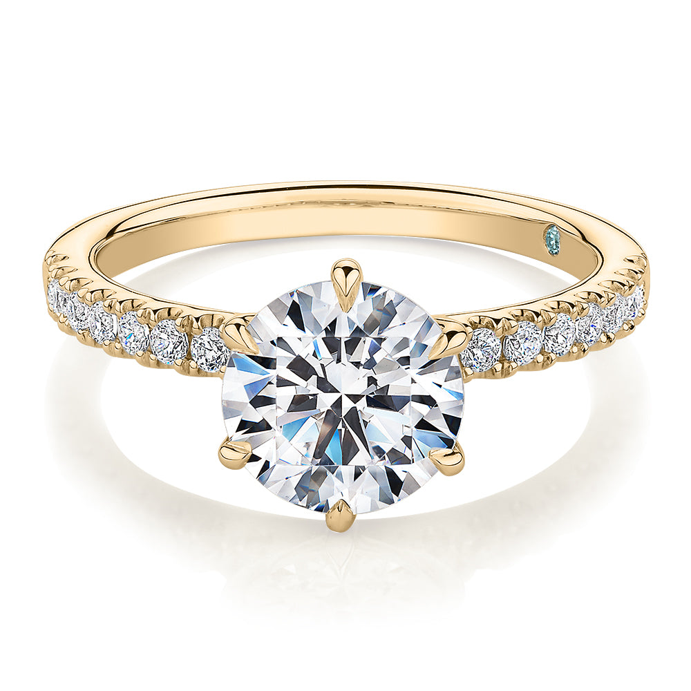 Premium Certified Lab-Grown Diamond 2.22 carat TW round brilliant shouldered engagement ring in 14 carat yellow gold