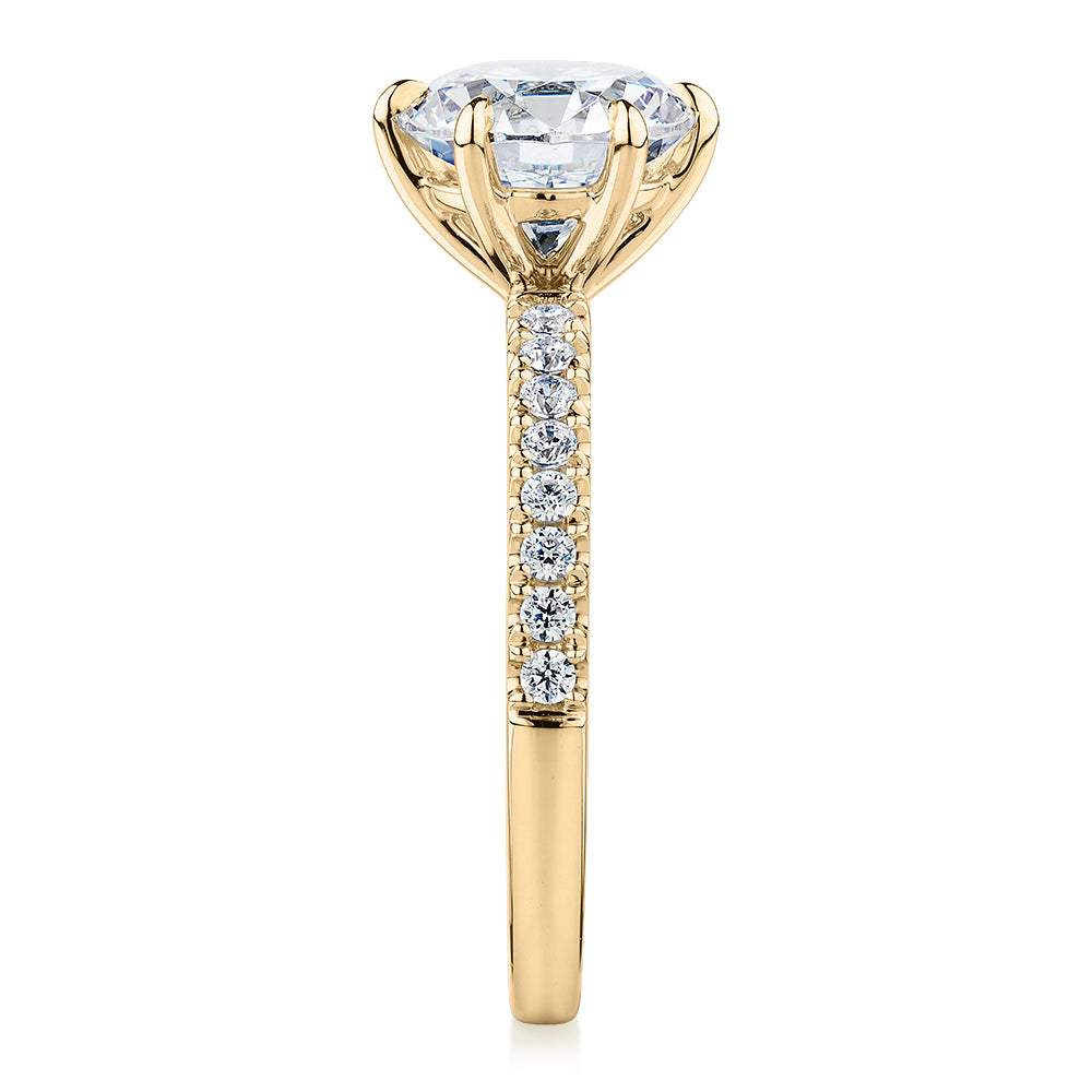 Premium Certified Lab-Grown Diamond 2.22 carat TW round brilliant shouldered engagement ring in 14 carat yellow gold