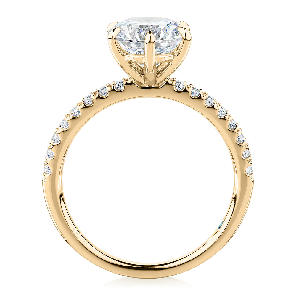 Premium Certified Lab-Grown Diamond 2.22 carat TW round brilliant shouldered engagement ring in 14 carat yellow gold