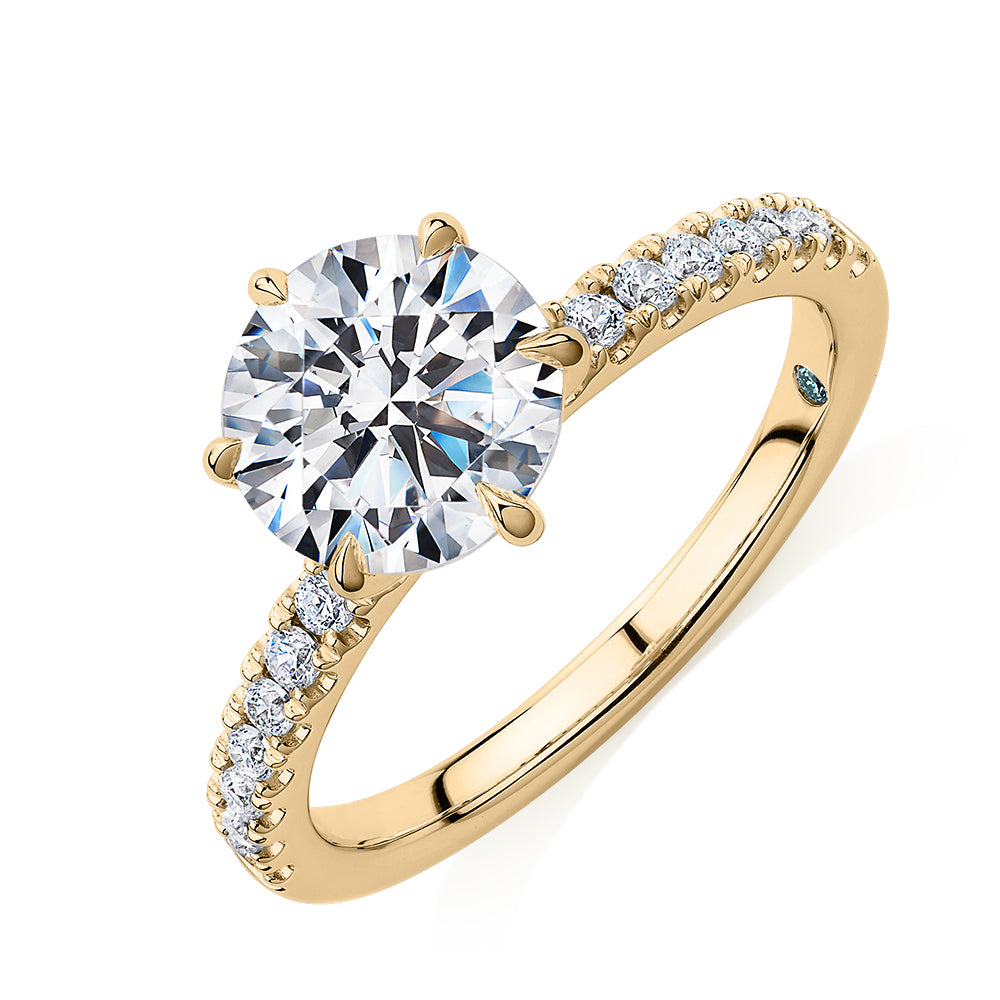 Premium Certified Lab-Grown Diamond 2.22 carat TW round brilliant shouldered engagement ring in 14 carat yellow gold