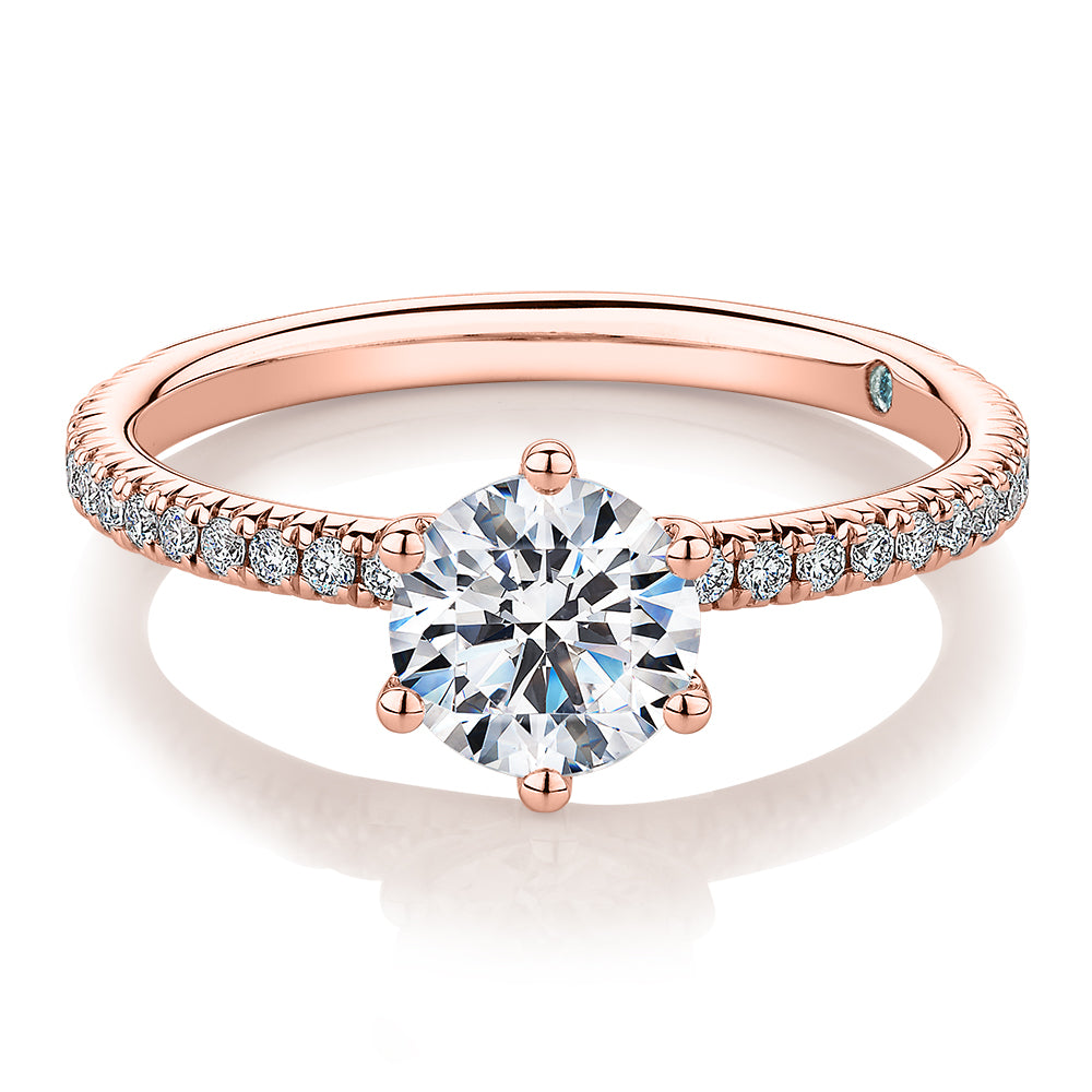 Premium Certified Lab-Grown Diamond 1.19 carat TW round brilliant shouldered engagement ring in 14 carat rose gold