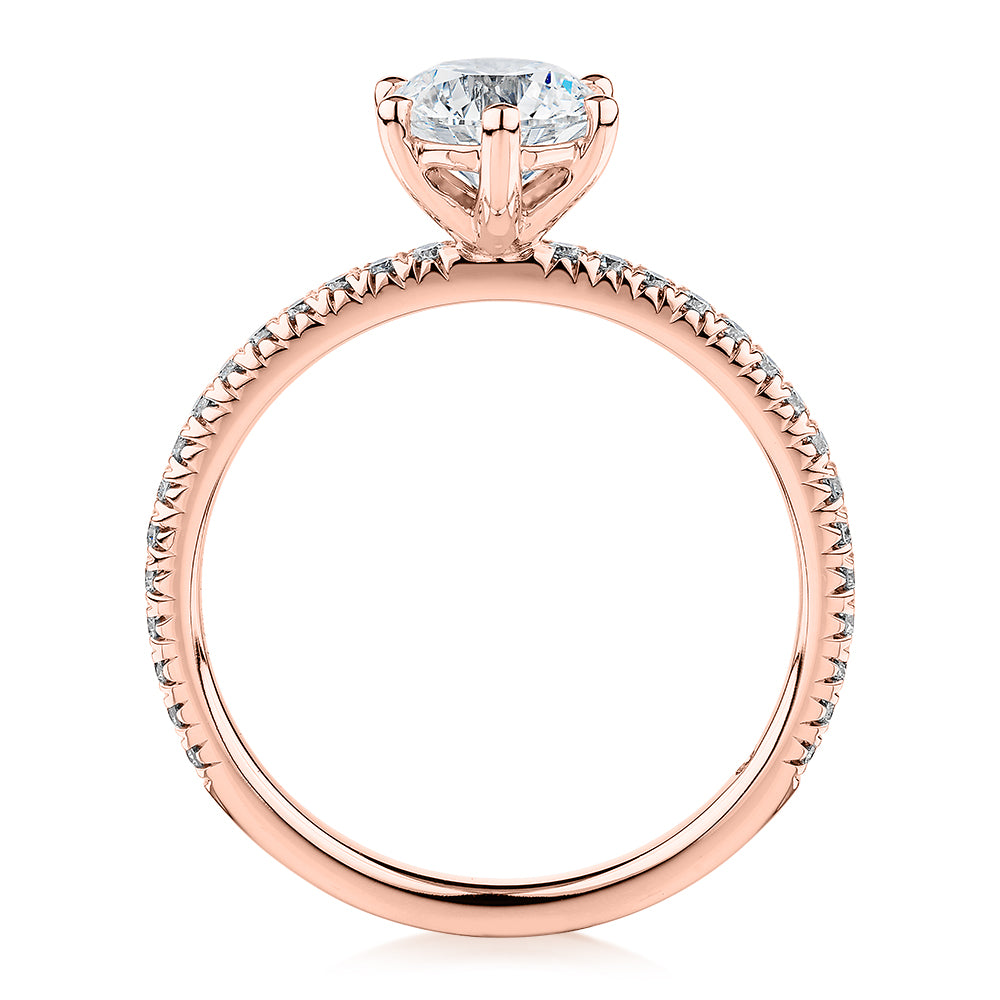 Premium Certified Lab-Grown Diamond 1.19 carat TW round brilliant shouldered engagement ring in 14 carat rose gold