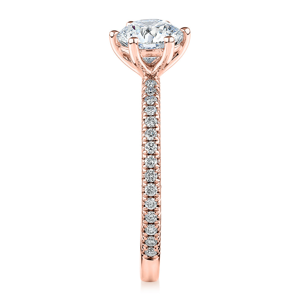 Signature Simulant Diamond 1.19 carat* TW round brilliant shouldered engagement ring in 14 carat rose gold