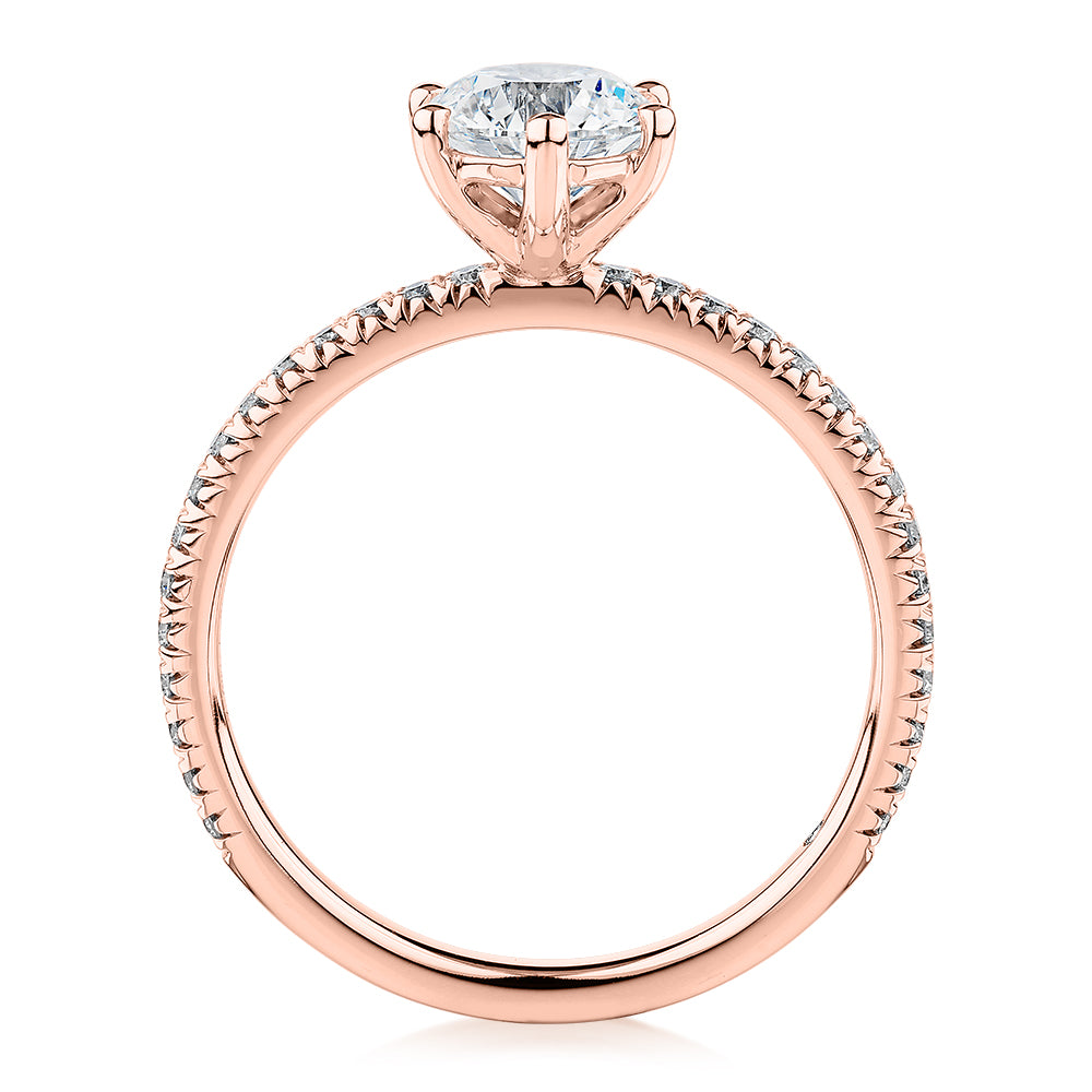 Signature Simulant Diamond 1.19 carat* TW round brilliant shouldered engagement ring in 14 carat rose gold