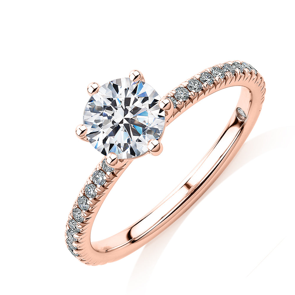 Signature Simulant Diamond 1.19 carat* TW round brilliant shouldered engagement ring in 14 carat rose gold