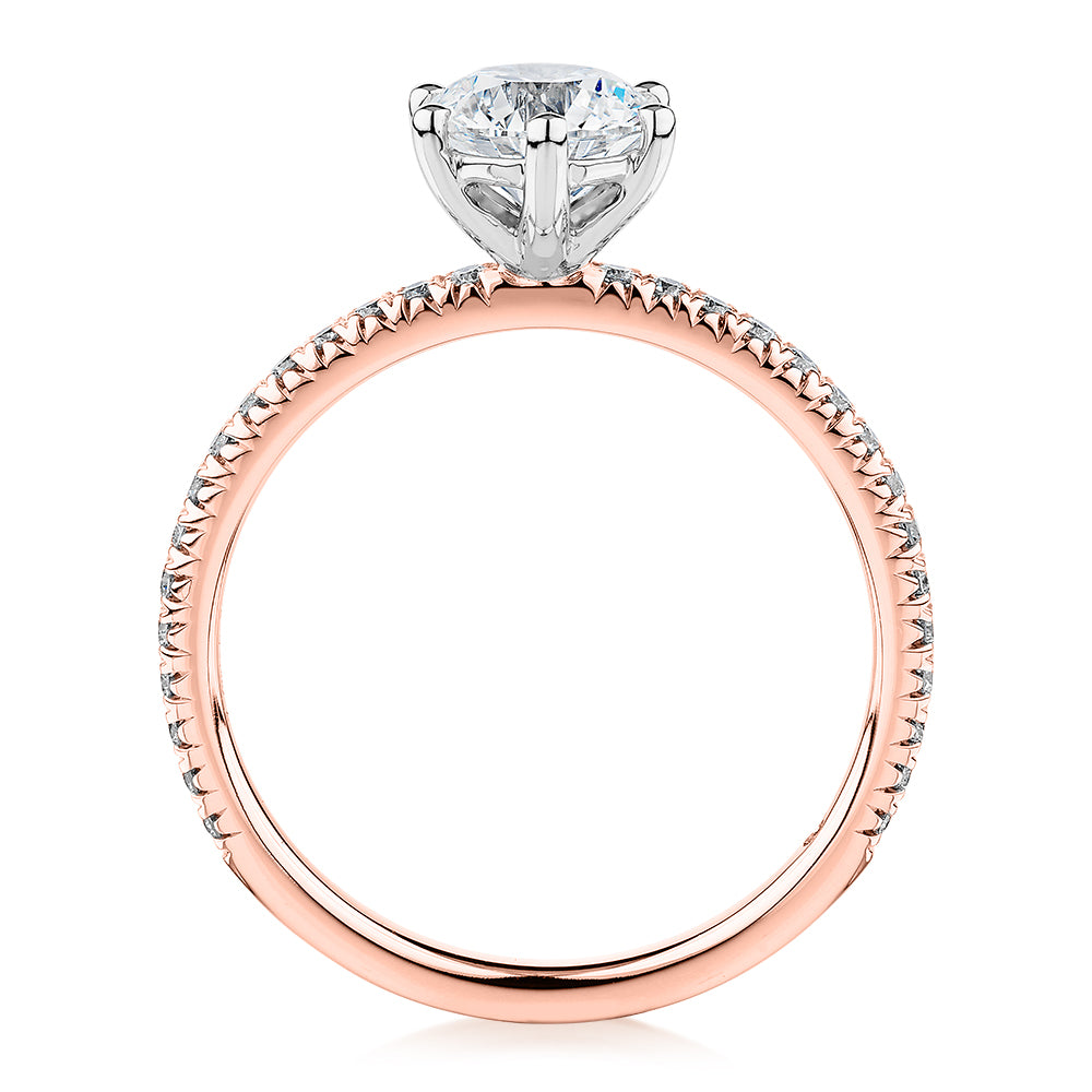 Premium Certified Lab-Grown Diamond 1.19 carat TW round brilliant shouldered engagement ring in 14 carat rose and white gold