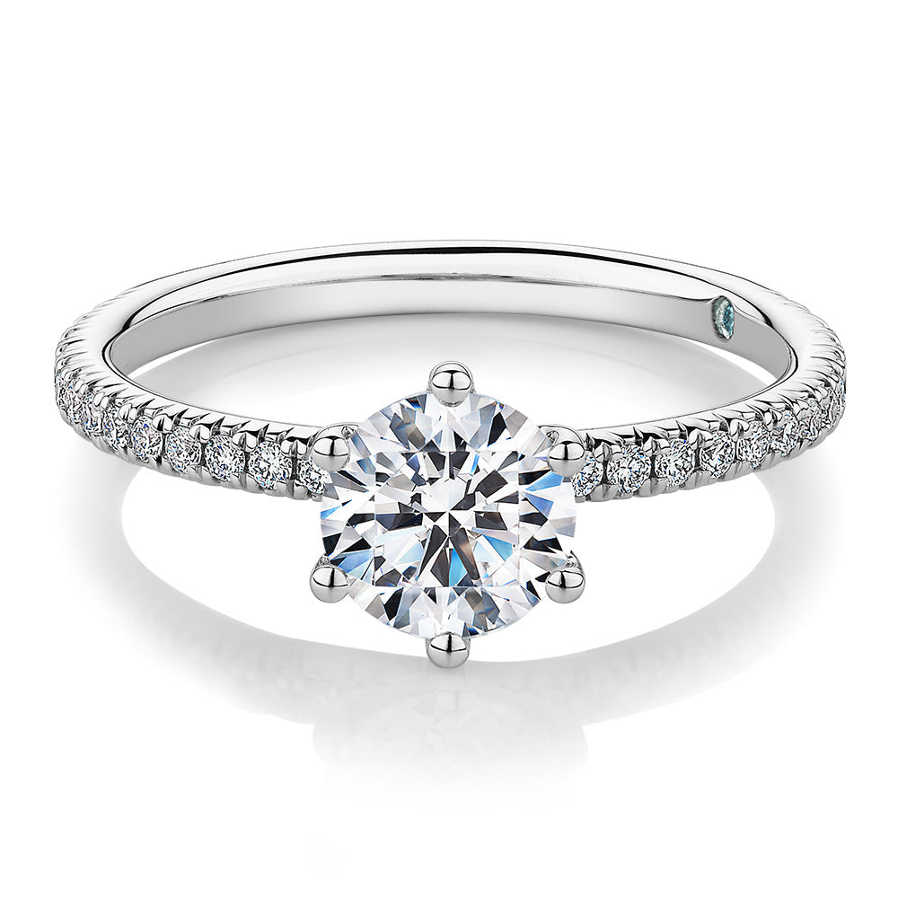 Premium Certified Lab-Grown Diamond 1.19 carat TW round brilliant shouldered engagement ring in 14 carat white gold