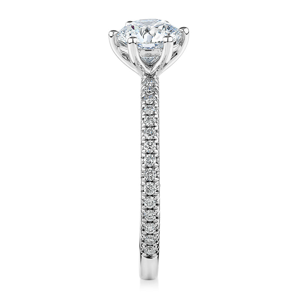Premium Certified Lab-Grown Diamond 1.19 carat TW round brilliant shouldered engagement ring in 14 carat white gold