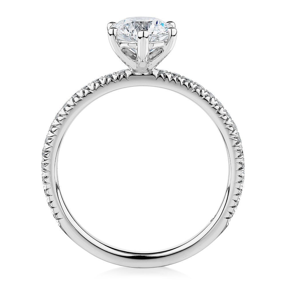 Premium Certified Lab-Grown Diamond 1.19 carat TW round brilliant shouldered engagement ring in 14 carat white gold