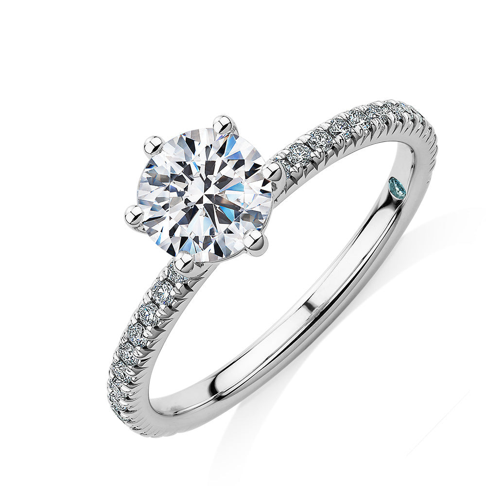 Premium Certified Lab-Grown Diamond 1.19 carat TW round brilliant shouldered engagement ring in 14 carat white gold