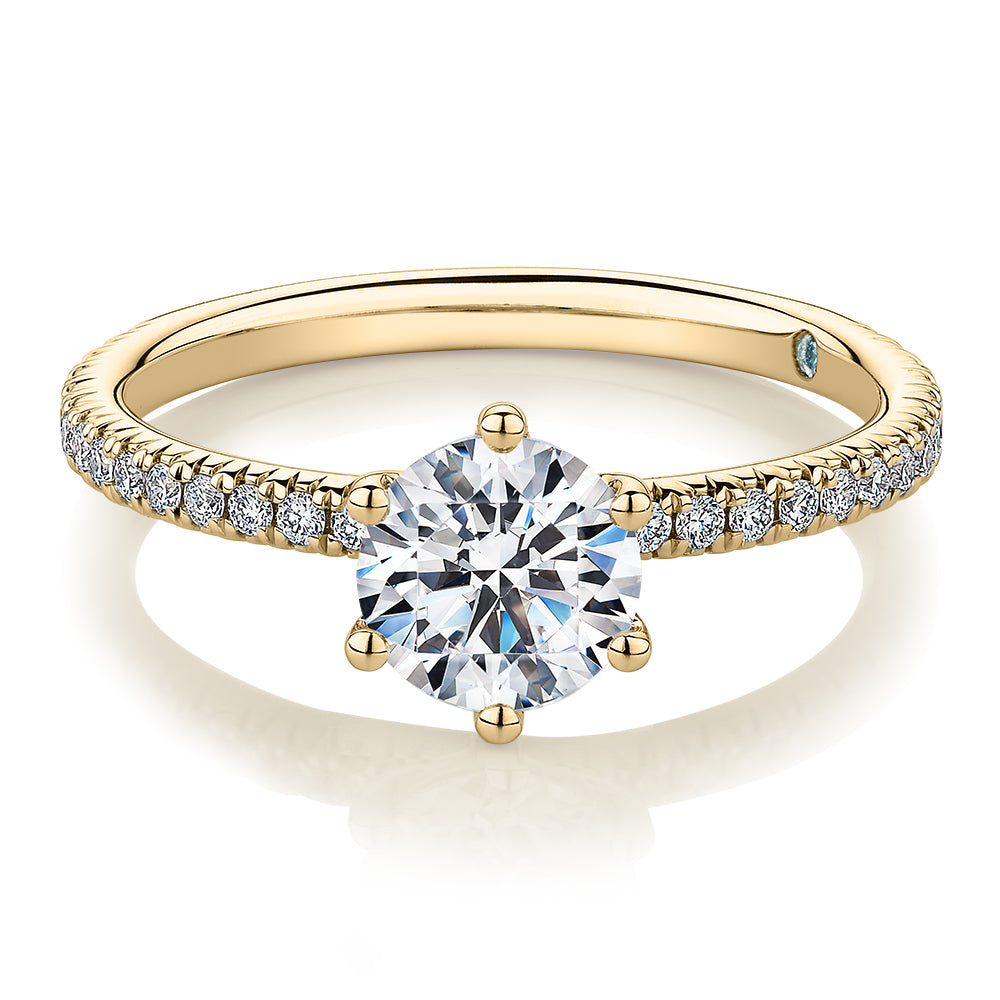 Premium Certified Lab-Grown Diamond 1.19 carat TW round brilliant shouldered engagement ring in 14 carat yellow gold