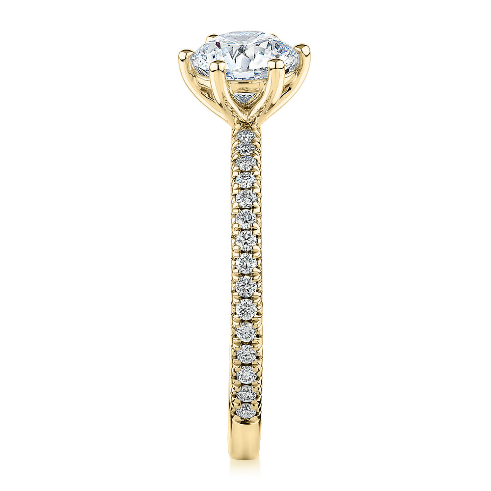 Premium Certified Lab-Grown Diamond 1.19 carat TW round brilliant shouldered engagement ring in 14 carat yellow gold