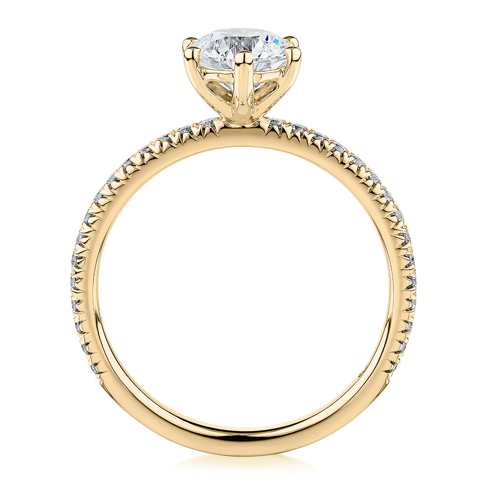 Premium Certified Lab-Grown Diamond 1.19 carat TW round brilliant shouldered engagement ring in 14 carat yellow gold