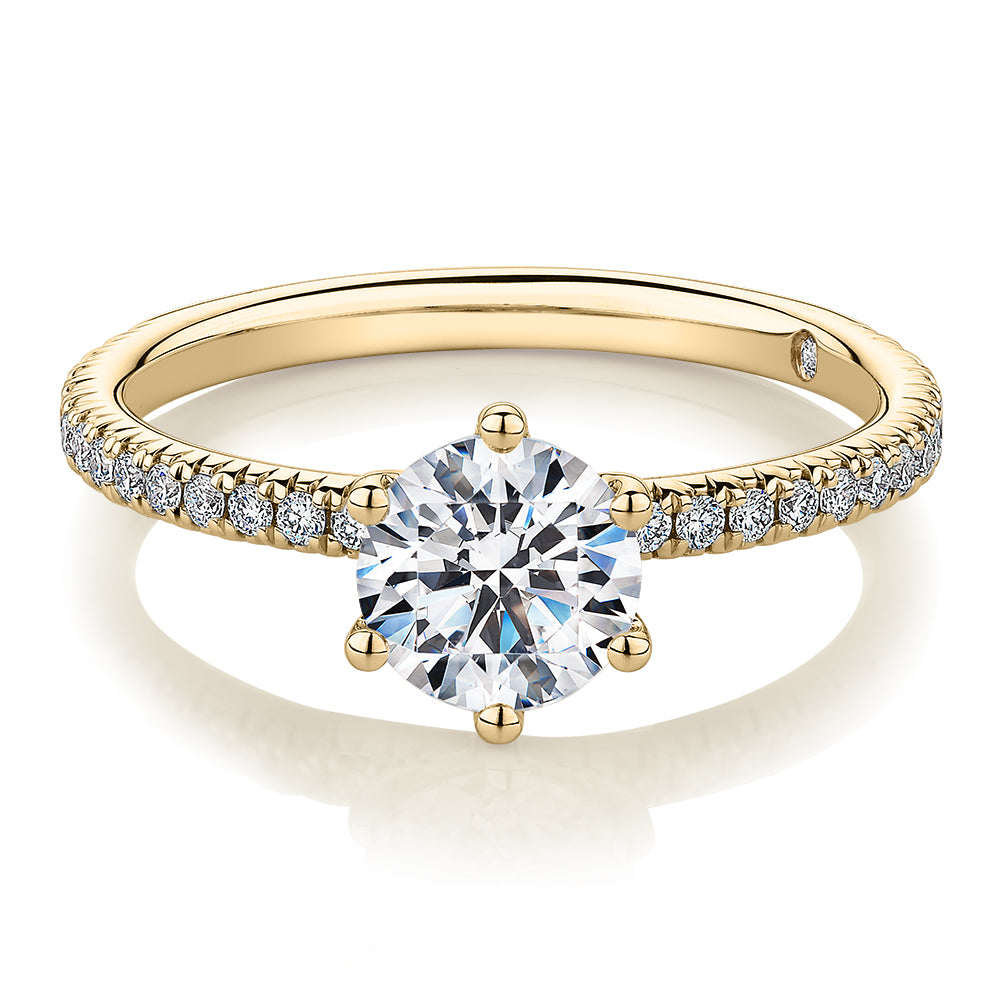 Signature Simulant Diamond 1.19 carat* TW round brilliant engagement ring in 14 carat yellow gold