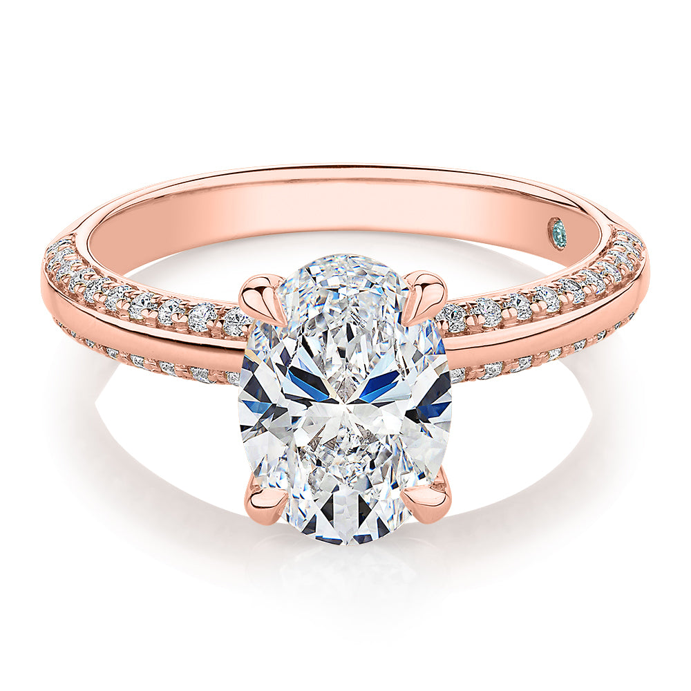 Premium Certified Lab-Grown Diamond 2.24 carat TW oval cut shouldered engagement ring in 14 carat rose gold