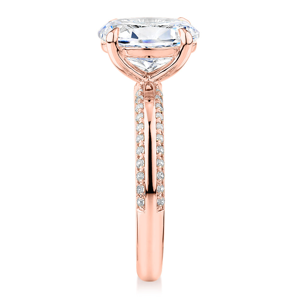 Premium Certified Lab-Grown Diamond 2.24 carat TW oval cut shouldered engagement ring in 14 carat rose gold